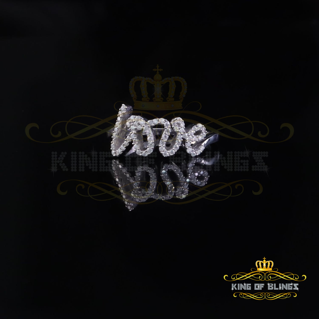 King of Bling's White 925 Sterling Silver 0.33ct VVS 'D' Moissanite 'Love' Rings SZ 7 for Women