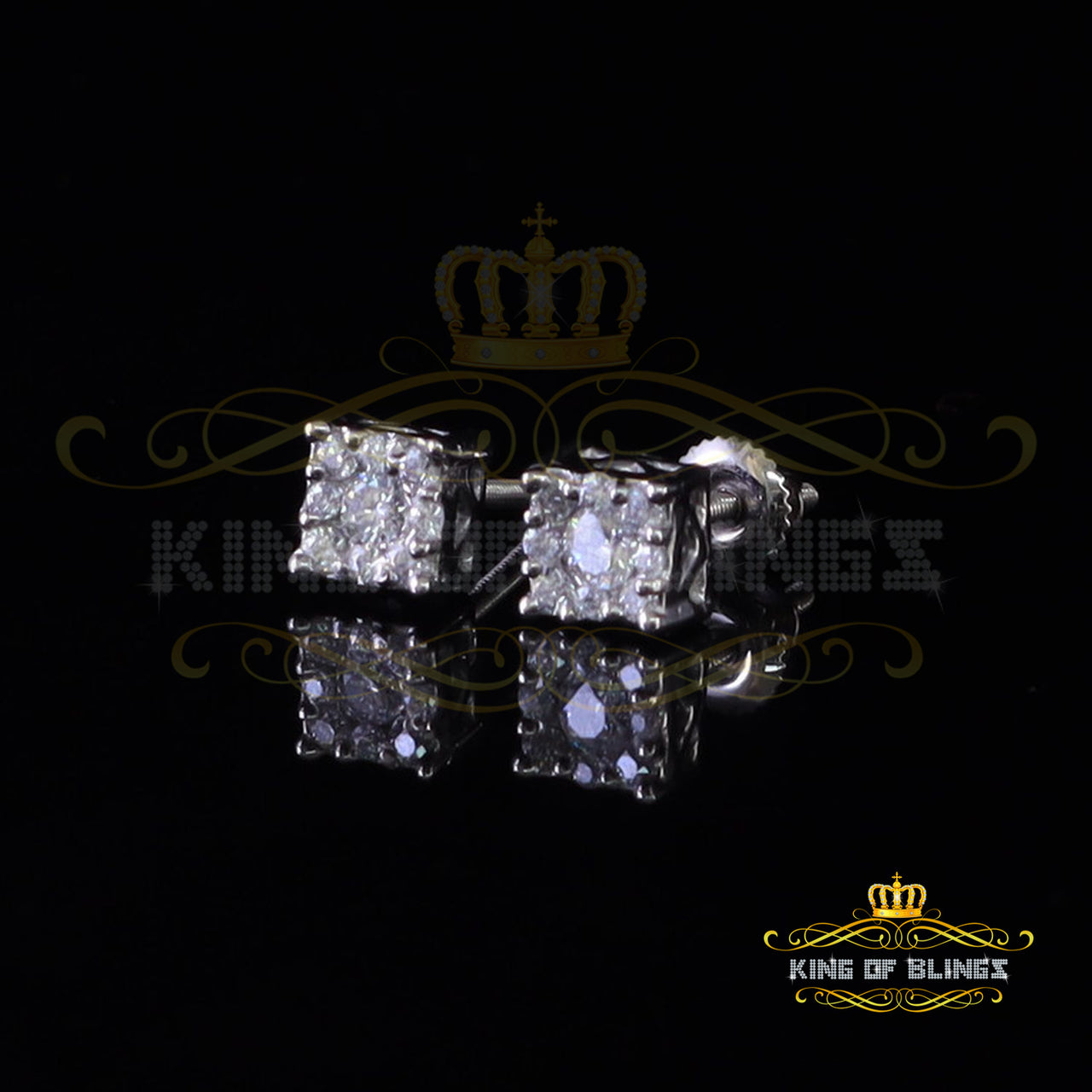 King Of Bling's 10k Real White Gold 0.33ct Vvs 'D' Color Real Moissanite Stud Square Earrings