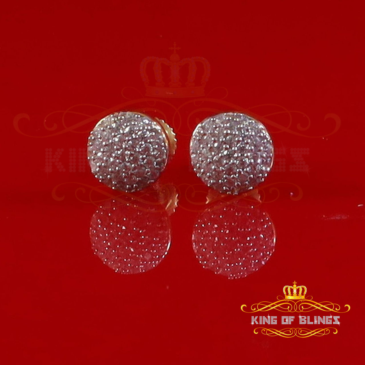 King of Bling's Aretes Para Hombre 925 Yellow Silver 0.64ct Cubic Zirconia Round Women's Earring