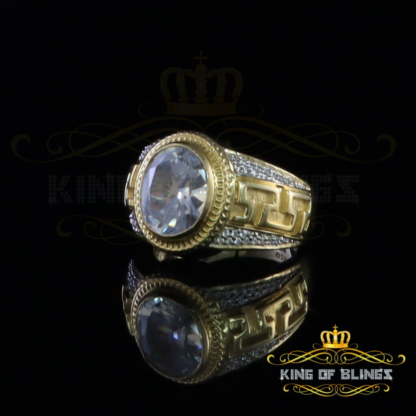 King Of Bling's 8.10ct Yellow 925 Silver Oval Cubic Zirconia Men's Ring Adjustable 9.5 to 11.5