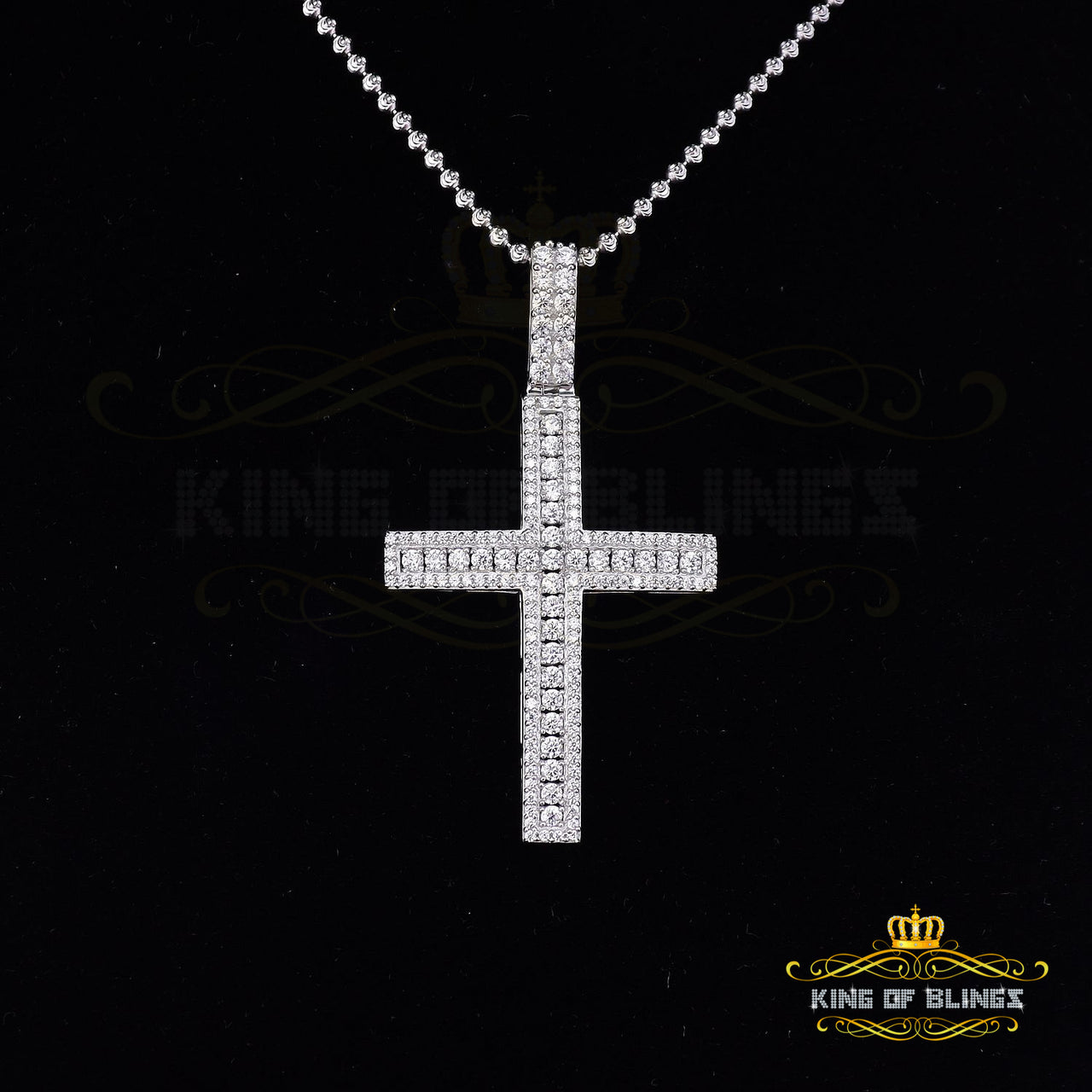 White Fancy 925 Sterling Silver CROSS Pendant with 3.64ct Cubic Zirconia stone