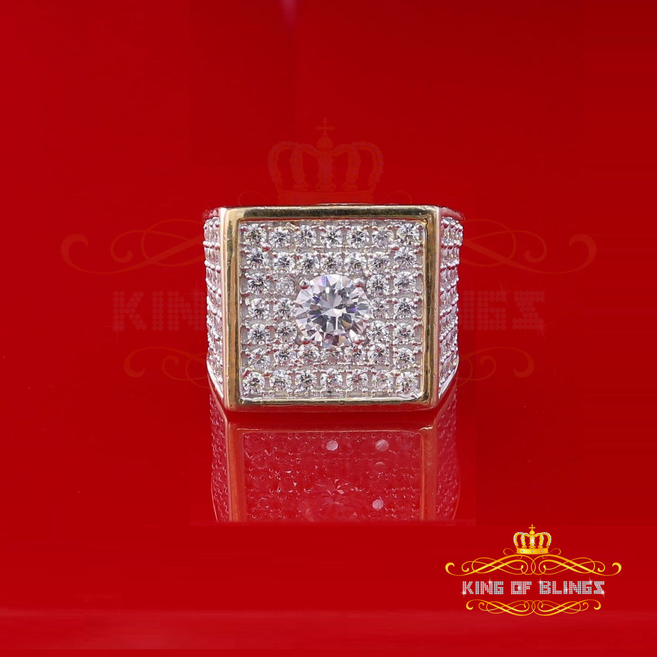 King Of Bling's 925 Silver 19.00ct Yellow Cubic Zirconia Men's Adjustable Ring From SZ 8 to 10