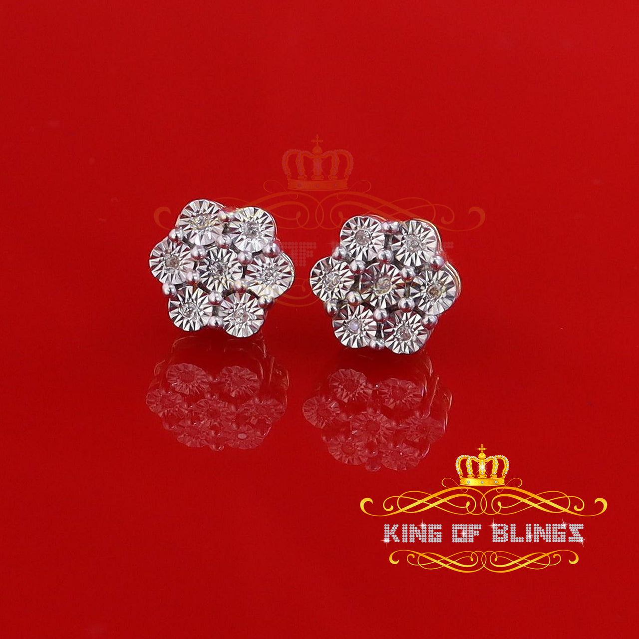 King of Blings-0.05ct Diamond Sterling Silver Yellow Floral Style Earrings For Men's & Women's