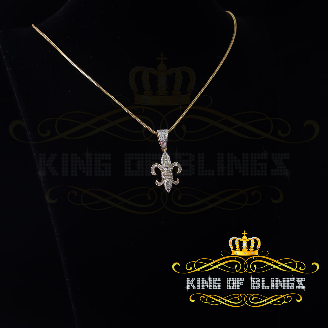 King Of Bling's Charm Yellow Sterling Silver Fleur de Lis Pendant 2.09ct Cubic Zirconia Stone