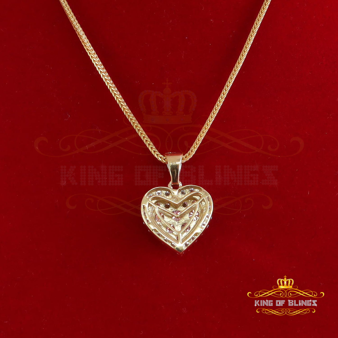 King Of Bling's Mens/Women's 925 Silver Yellow 3.00ct VVS D Pink Moissanite Heart Shaped Pendant