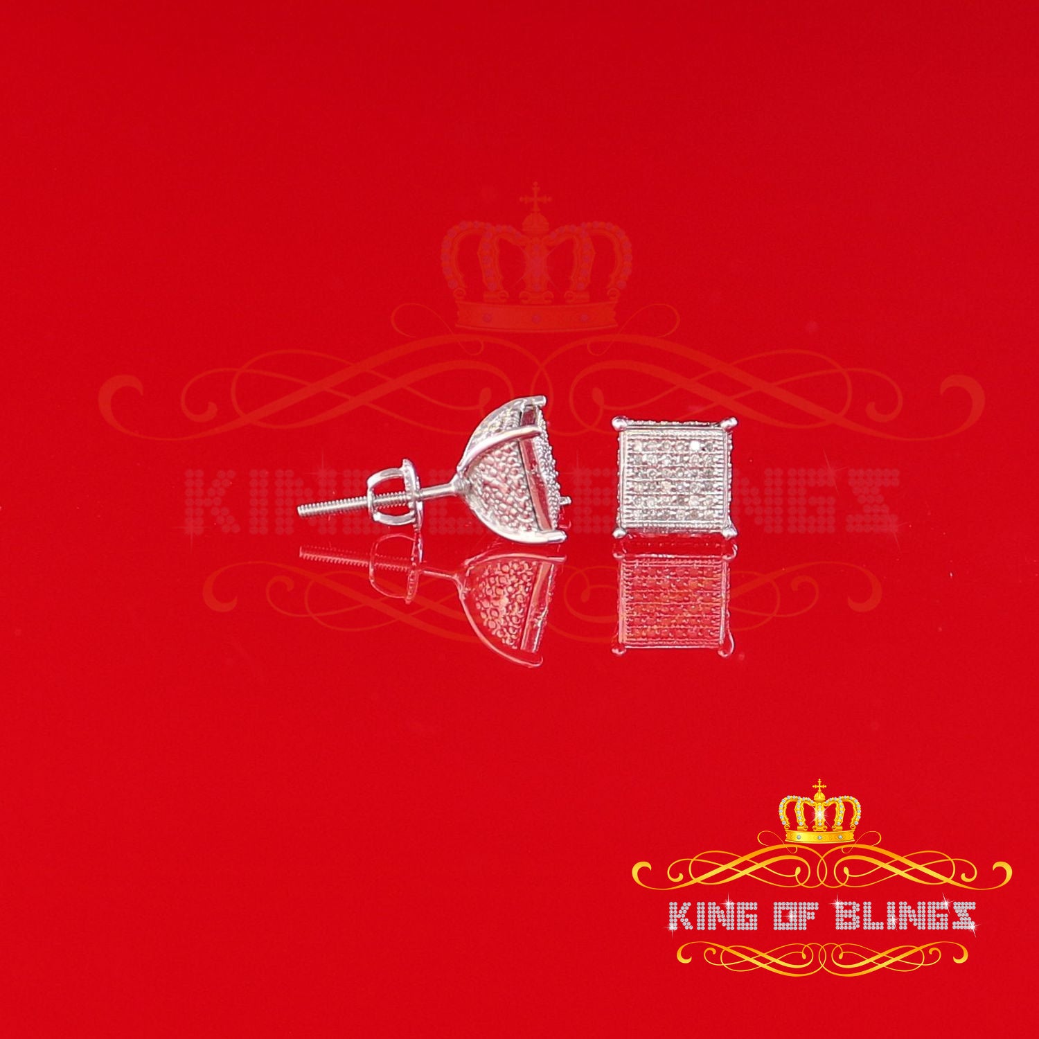 King Of Bling's 0.20ct Diamond Collection White 925 Sterling Silver Women & Men Square Earrings KING OF BLINGS