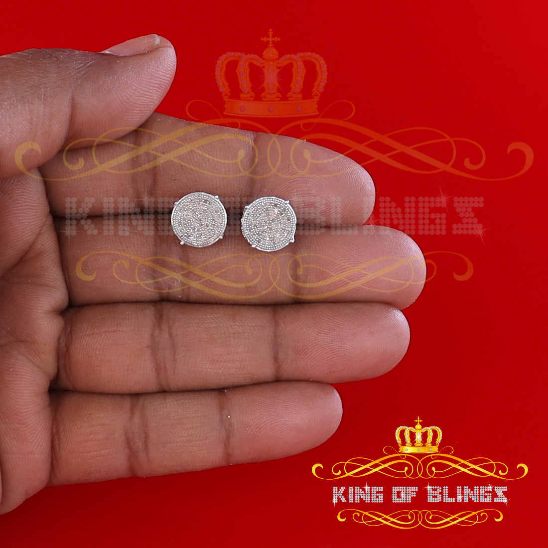 King Of Bling's 925 Sterling Silver 0.30ct Diamond For Women's/ Men's White Stud Round Earrings