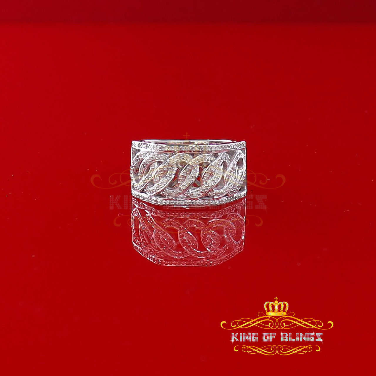 King Of Bling's Stylish Cuban White Silver Micro Real Diamond 0.50 CT 925 Men's Band Ring Sz 8