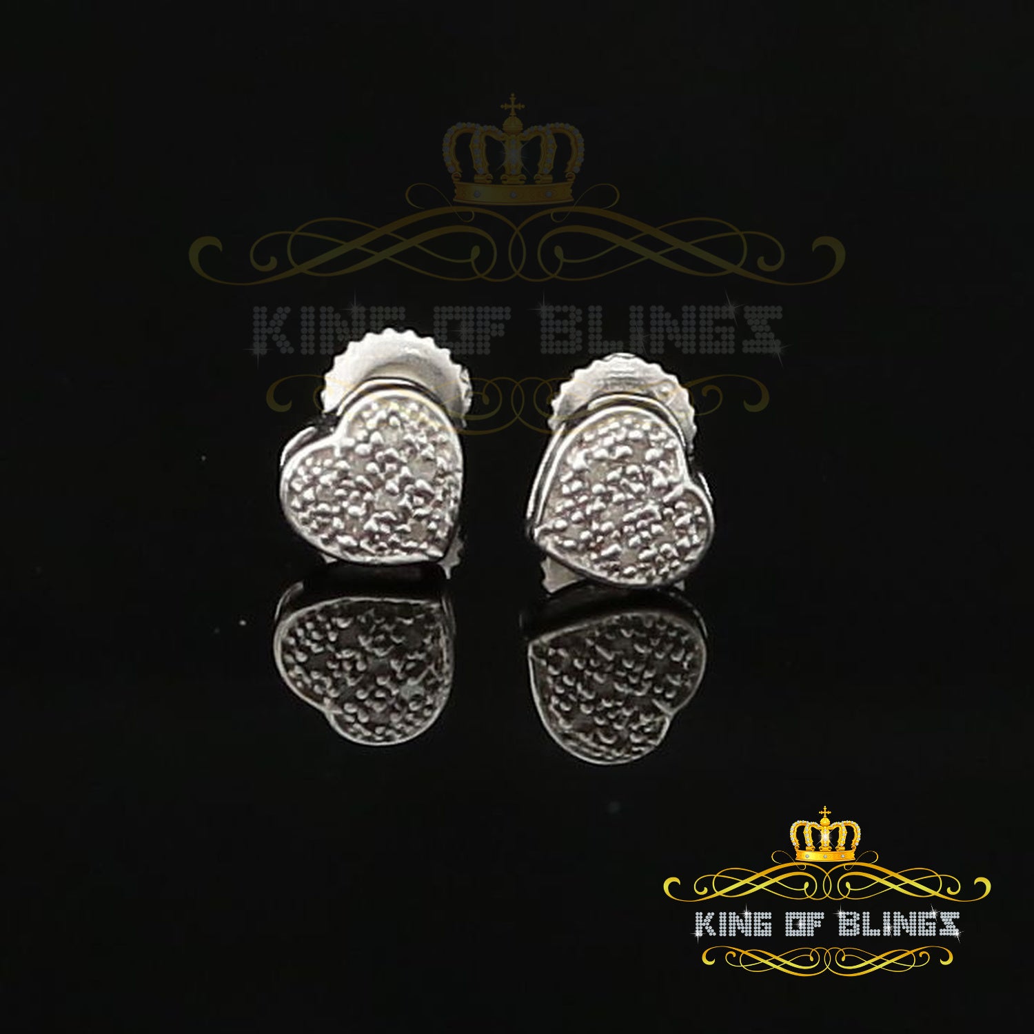 King Of Bling's Aretes Para Hombre Heart 925 White Silver 0.05ct Diamond Women's /Men's Earring KING OF BLINGS