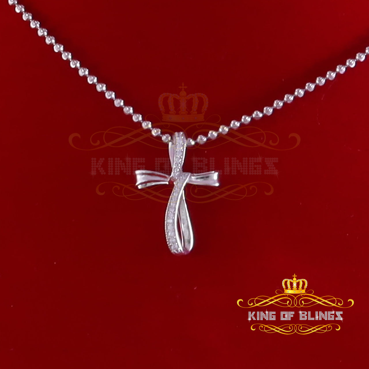 King Of Bling's Elegant White 925 Sterling Silver Twisted CROSS Pendant 0.31ct Cubic Zirconia