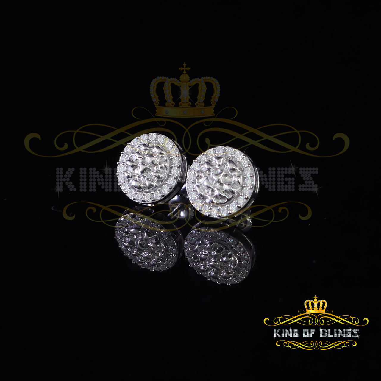 King of Bling's 1.50ct Moissanite White 925 Sterling Silver Women's Circle Shape Nugget Earrings