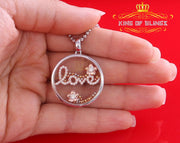 King Of Bling's Beautiful White Sterling Silver Charming LOVE Float Pendant with Cubic Zirconia KING OF BLINGS