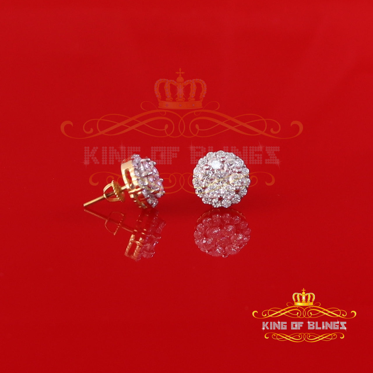 King Of Bling's Genuine 2.0ct Vvs 'D' Color Moissanite Cluster Earring 10k Real Yellow Gold