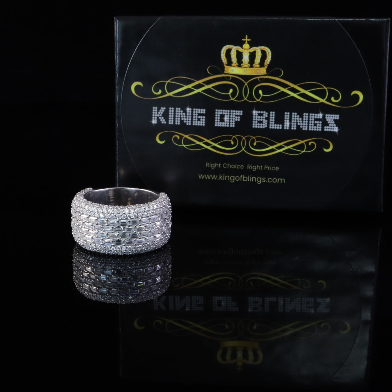 King of Bling's Men's/Womens Silver White 6.00ct VVS 'D' Moissanite Baguette Stone Band Size 10 King of Blings