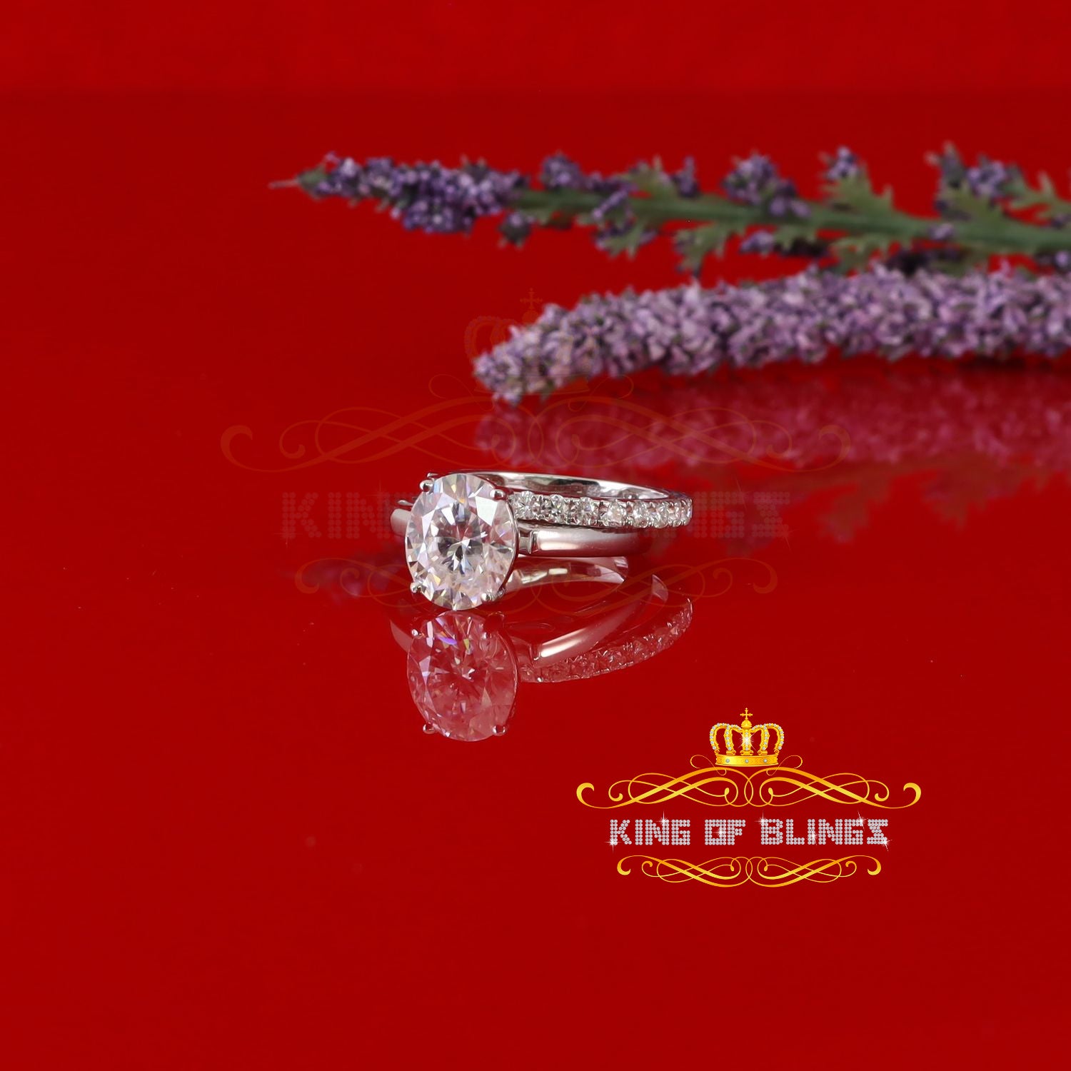 King of Bling's Sterling Silver Mens/ Women Bridal Ring Oval Shape White 5.0ct Moissanite Size 8 KING OF BLINGS