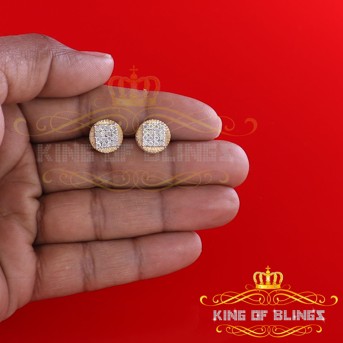 King of Blings-925 Sterling Silver Yellow Hip Hop 0.15ct Diamond Men's & Women's Round Earrings