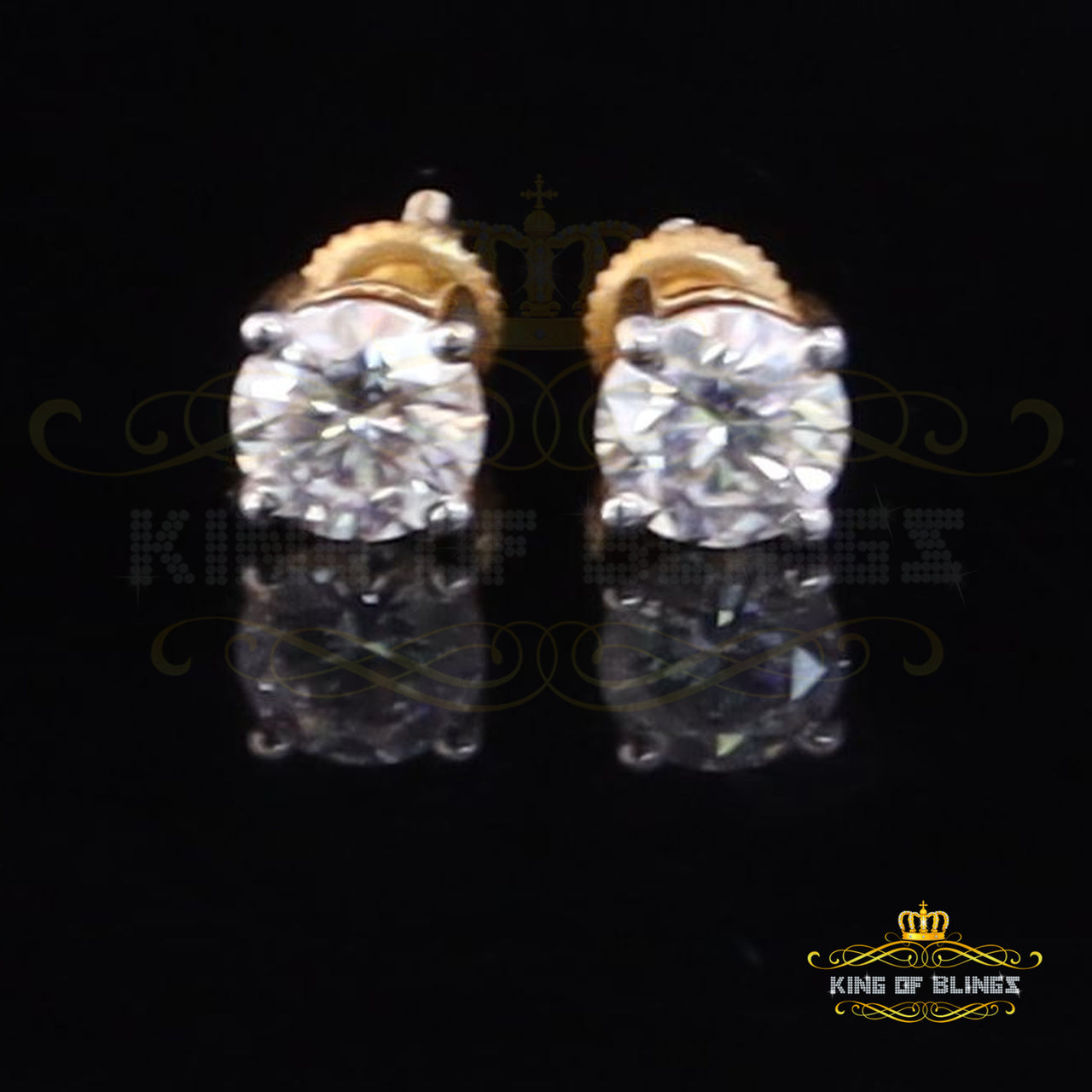King of Bling's 1.00ct VVS 'D' Moissanite 925 Silver Yellow Round Cut Earrings Men's/Womens KING OF BLINGS