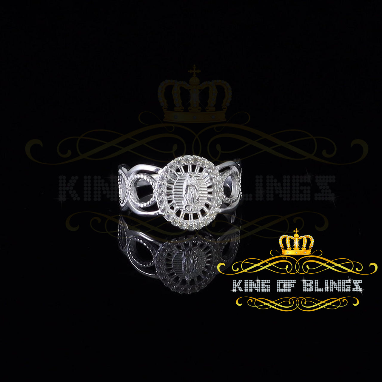 King Of Bling'sOur Lady Guadalupe White CZ 925 Silver Virgin Merry in Aura Women's Ring SZ 10