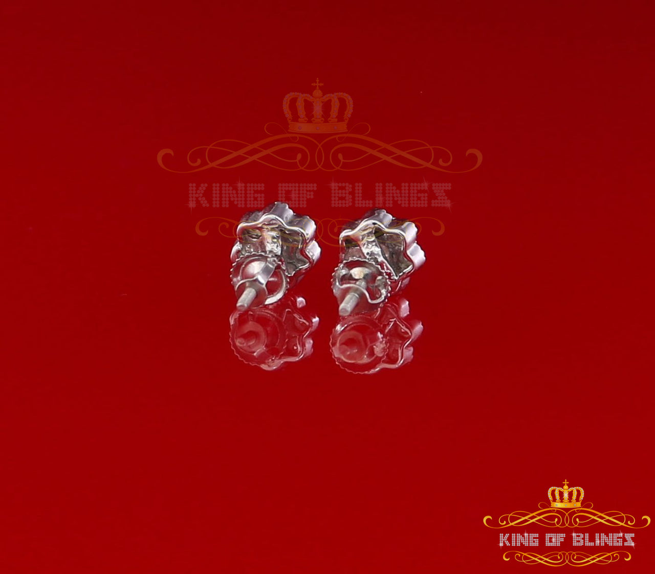 King Of Bling's 0.10ct Diamond 925 Sterling Silver White Floral Earrings For Men's & Women's