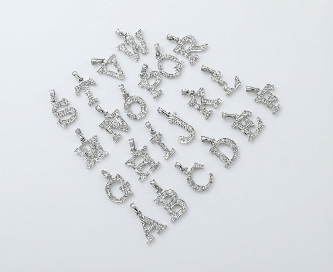 King Of Bling's Attractive Sterling SilverAll Alphabet Letter White Pendant with Cubic Zirconia KING OF BLINGS