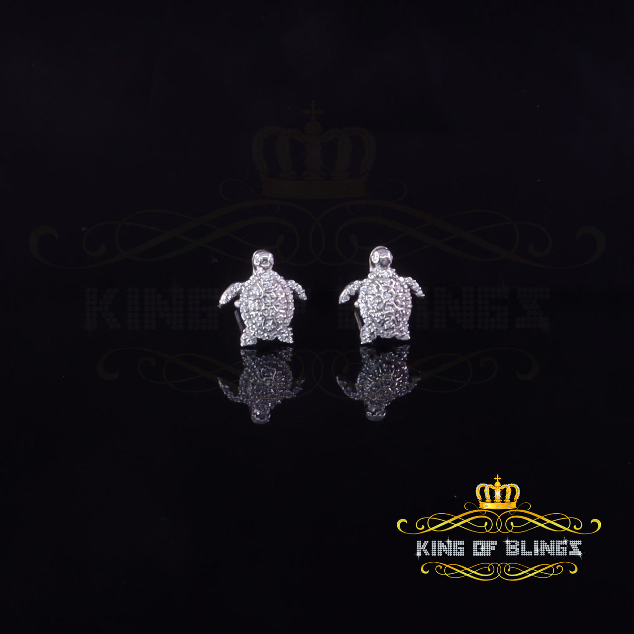 King of Bling's 925 Sterling White Silver 0.50ct Cubic Zirconia Turtle Earrings Women & Men's