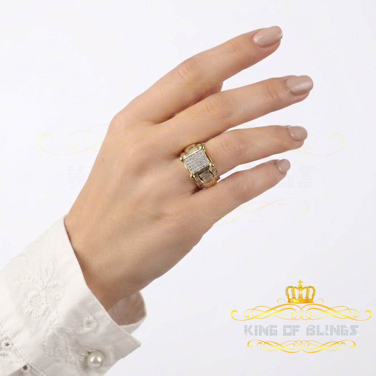 King Of Bling's Real Diamond 0.75 CT Sterling Silver Womens Yellow Rings Size 7 Square Shape KING OF BLINGS