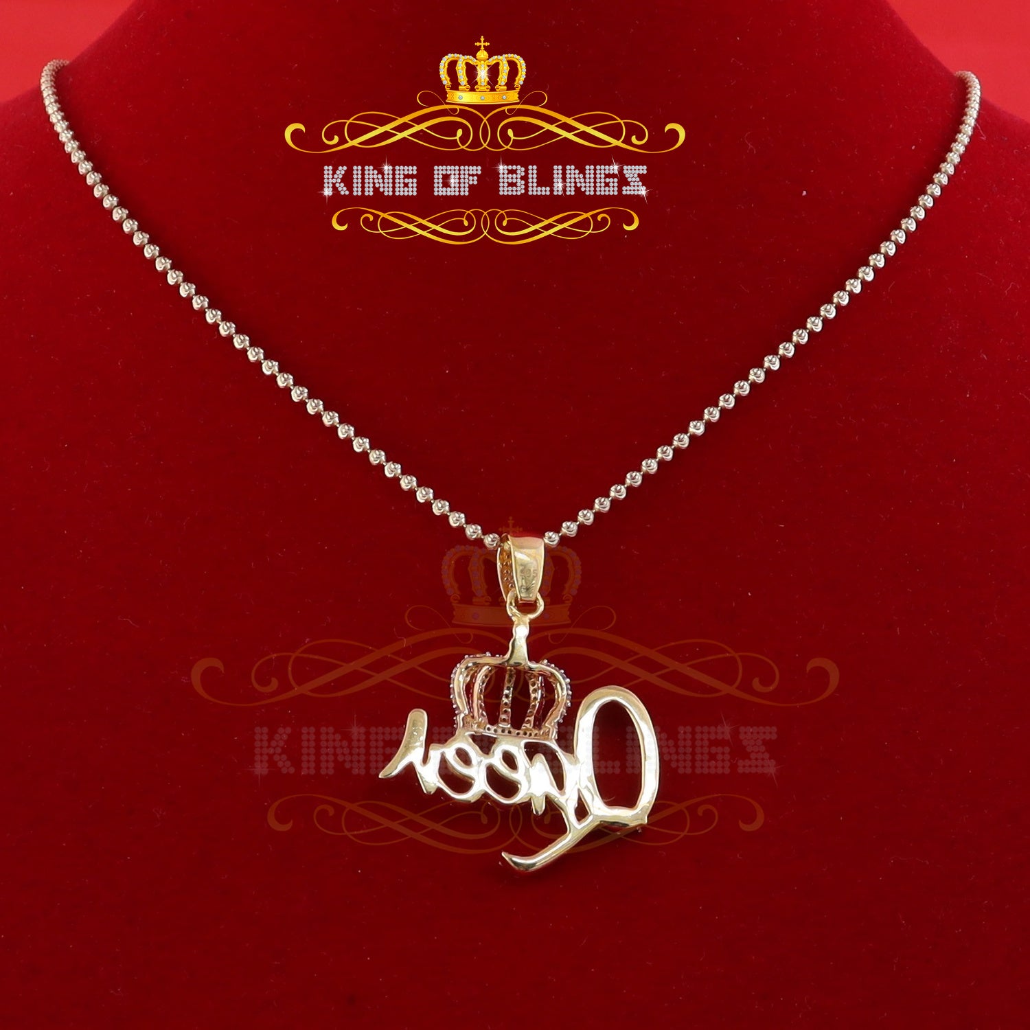 King Of Bling's Surprise With 1.00ct Moissanite Yellow 925 Silver Pendant for Your Queen Crown King Of Blings