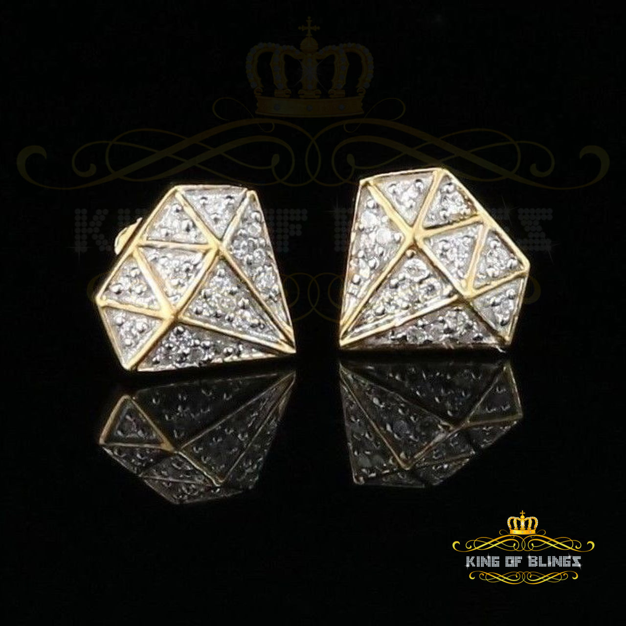 King of Bling's 0.24ct Cubic Zirconia 925 Yellow Silver Women's & Men's Hip Hop Stud Earrings KING OF BLINGS