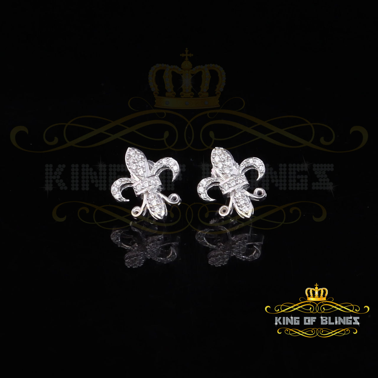 King of Bling's White 0.35ct Cubic Zirconia 925 Silver Men's & Women's Fleur de Lis Earrings