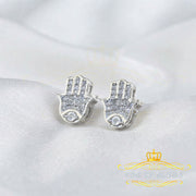 King Of Bling's Stud 925 White Sterling Silver 0.15ct Diamond Women's & Men's Hamsha Earrings KING OF BLINGS