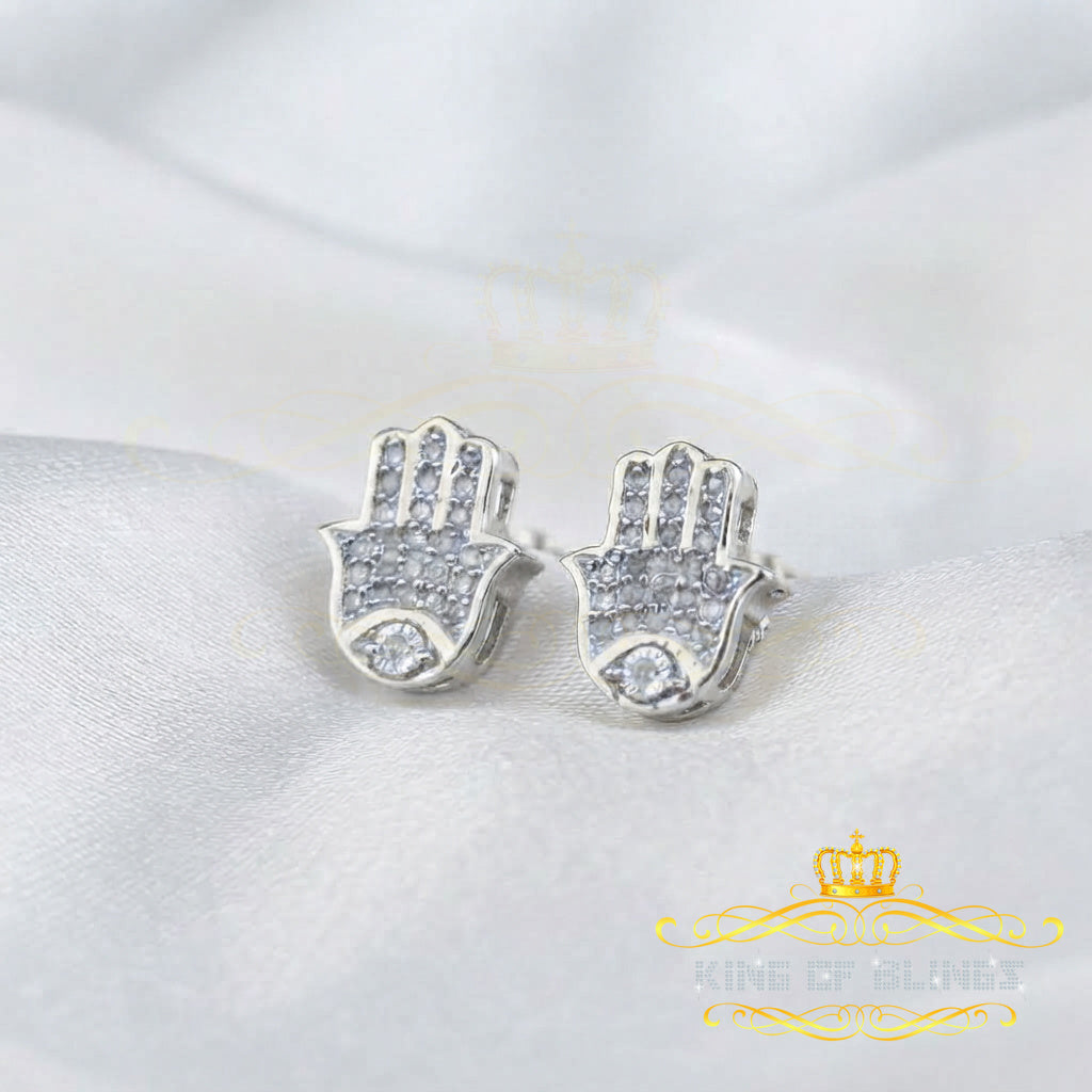 King Of Bling's Stud 925 White Sterling Silver 0.15ct Diamond Women's & Men's Hamsha Earrings KING OF BLINGS