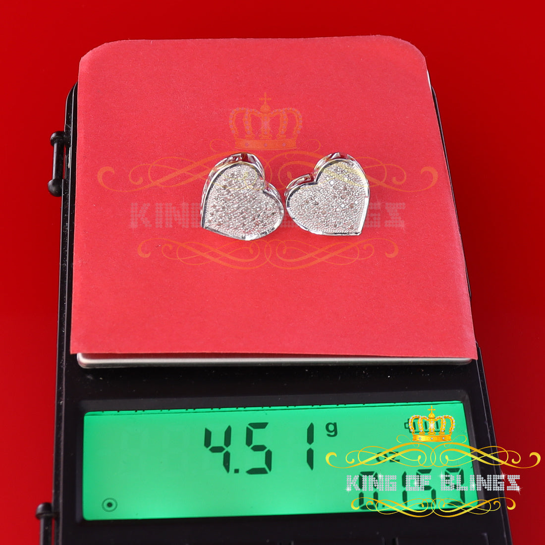 King Of Bling's Micro Pave 0.33ct Real Diamonds 925 White Silver Women's & Men's Heart Earrings KING OF BLINGS
