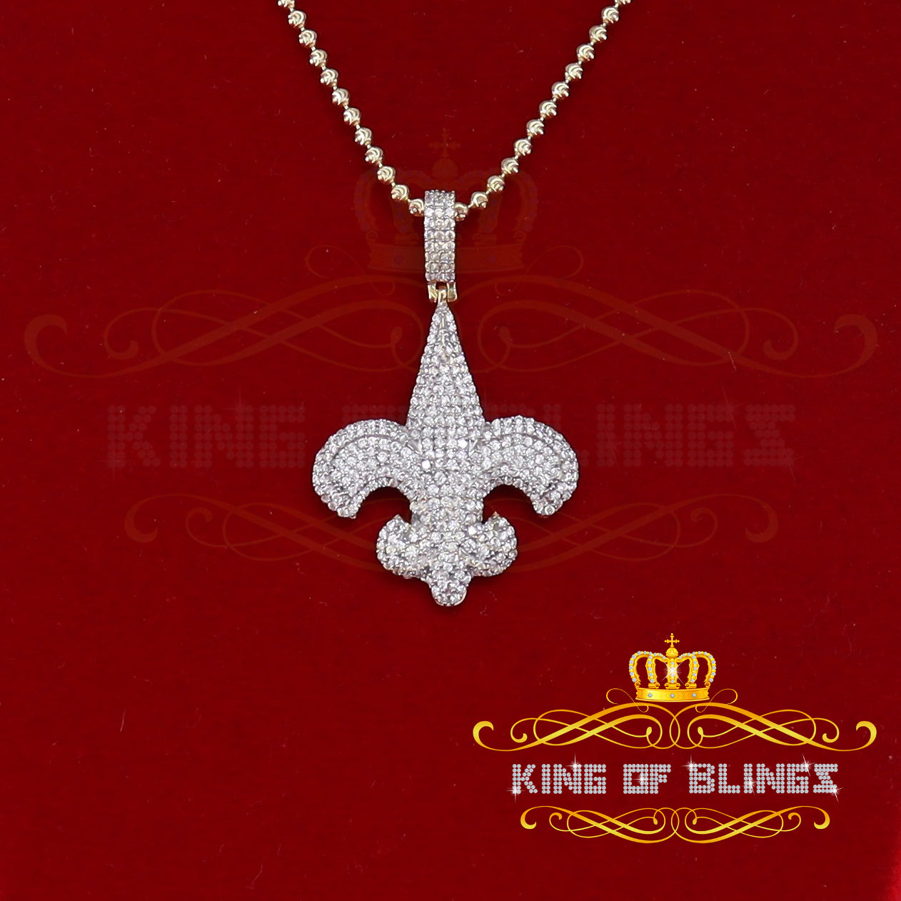 King Of Bling's Promise Yellow Sterling Silver Fleur de Lis Pendant with7.04ct Cubic Zirconia