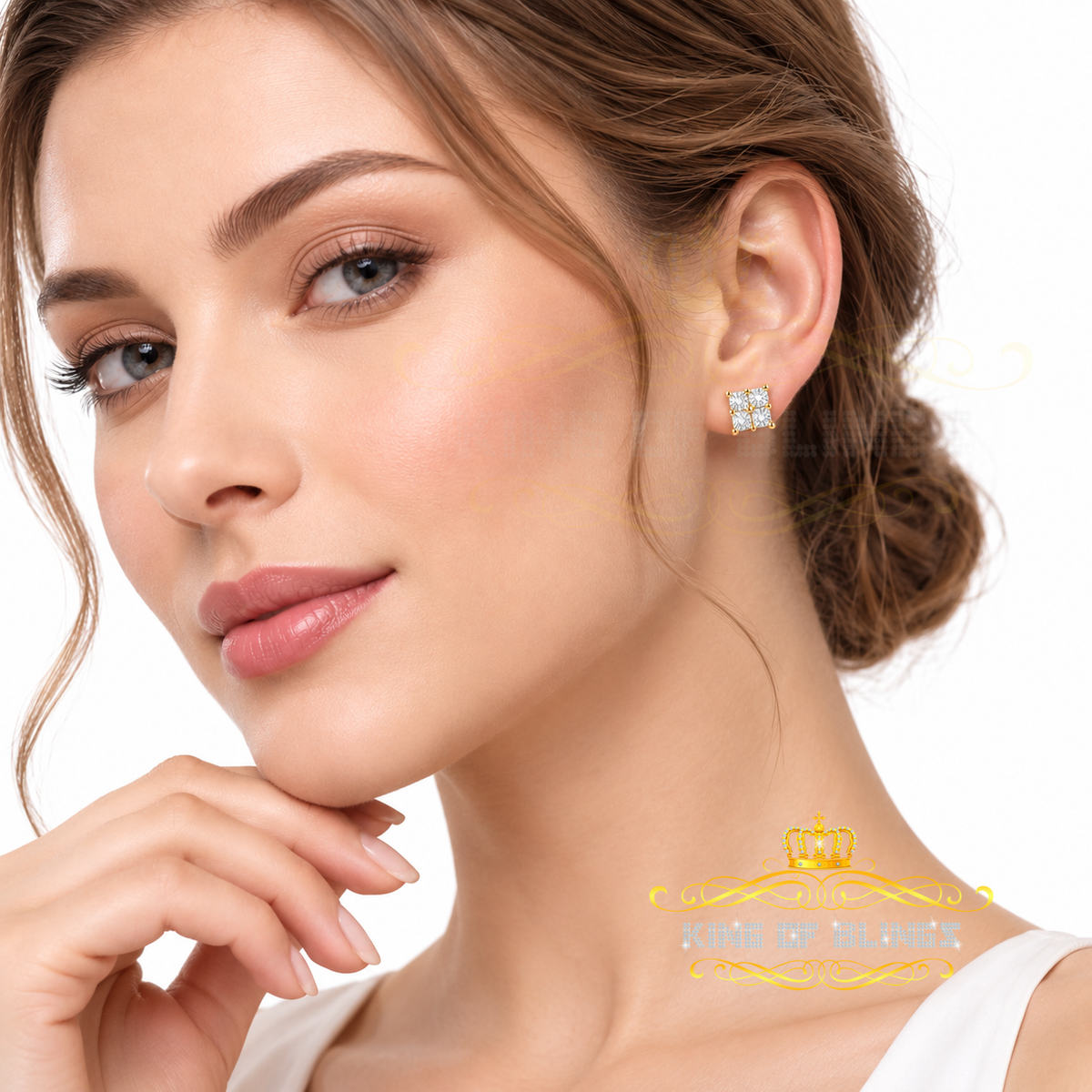 King Of Bling's 0.05ct Diamond Stud Earrings For Women Yellow 925 Sterling Silver Stud For Men KING OF BLINGS