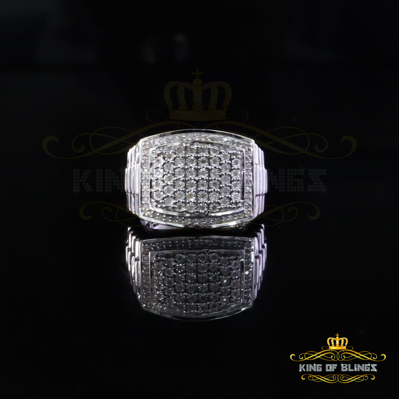 King Of Bling's Big Mirage Set Rectangle 0.40ct Real Diamond 925 White Silver Mens Ring Size 10