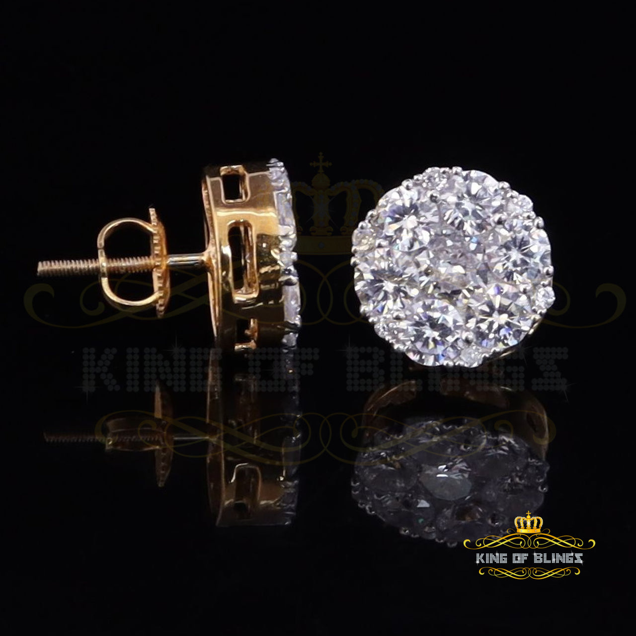 King of Bling's Aretes Para Hombre 925 Yellow Silver 5.56ct Cubic Zirconia Women Round Earrings KING OF BLINGS