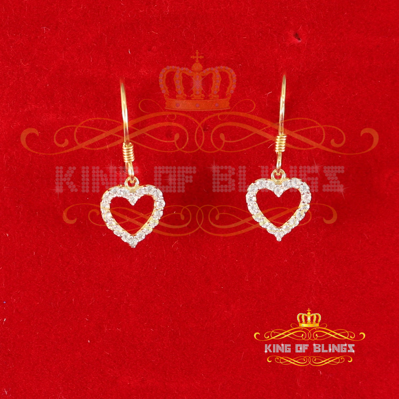 King of Bling's 925 Yellow Silver 0.58ct Cubic Zirconia Dangling Heart Women's/ Men's Earrings