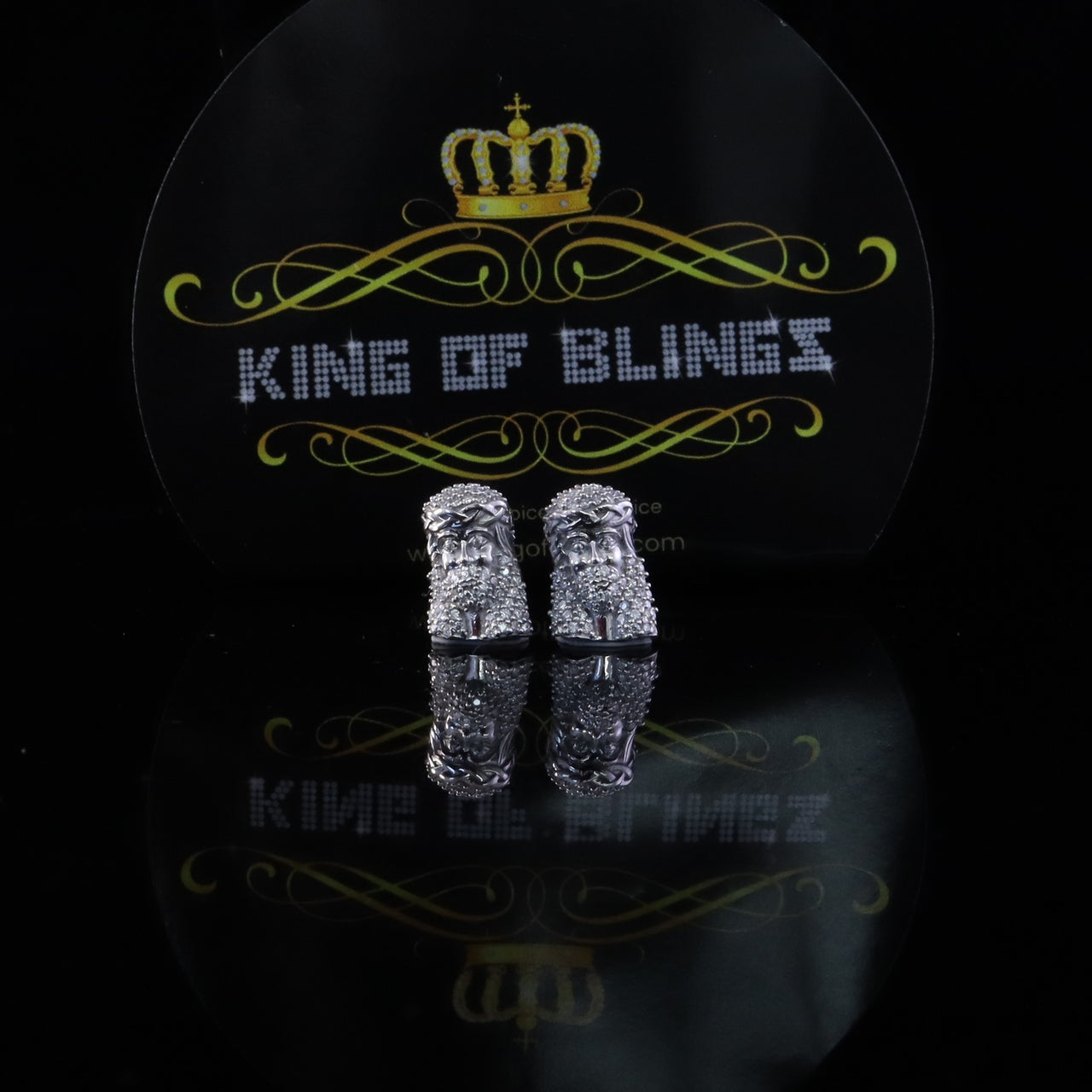 King of Bling's 0.33ct VVS 'D' Moissanite Men's/Womens 925 Silver White Jesus Stud Earrings