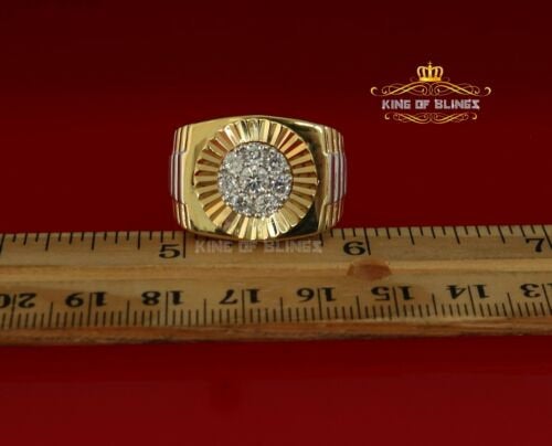 King Of Bling's Yellow Silver 1.80ct Round Cubic Zirconia Men's Adjustable Ring From SZ 9 to 11 KING OF BLINGS