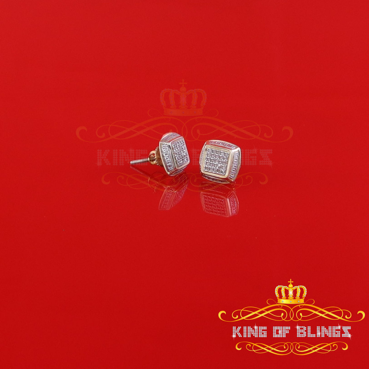 King of Blings-925 Sterling Silver Hip Hop Men's & Women's 0.15ct Real Diamonds Yellow Earrings