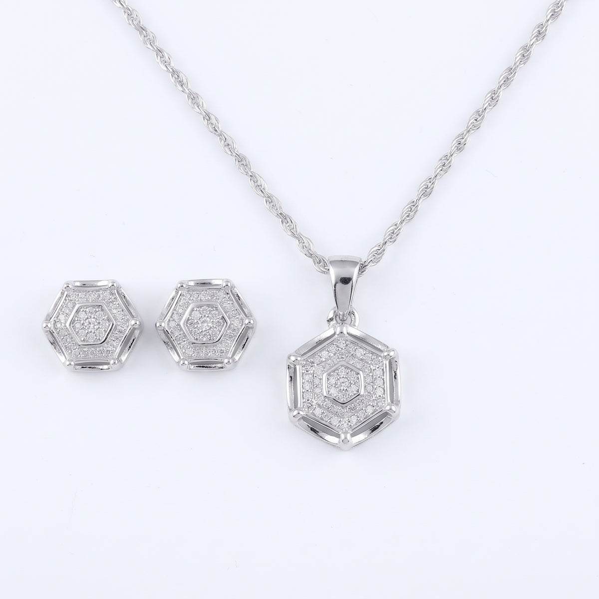 King of Bling's 925 Yellow Sterling Silver 0.33 CTW Genuine Diamond Round Hexagonal Shape Pendant & Earrings Set King of Blings