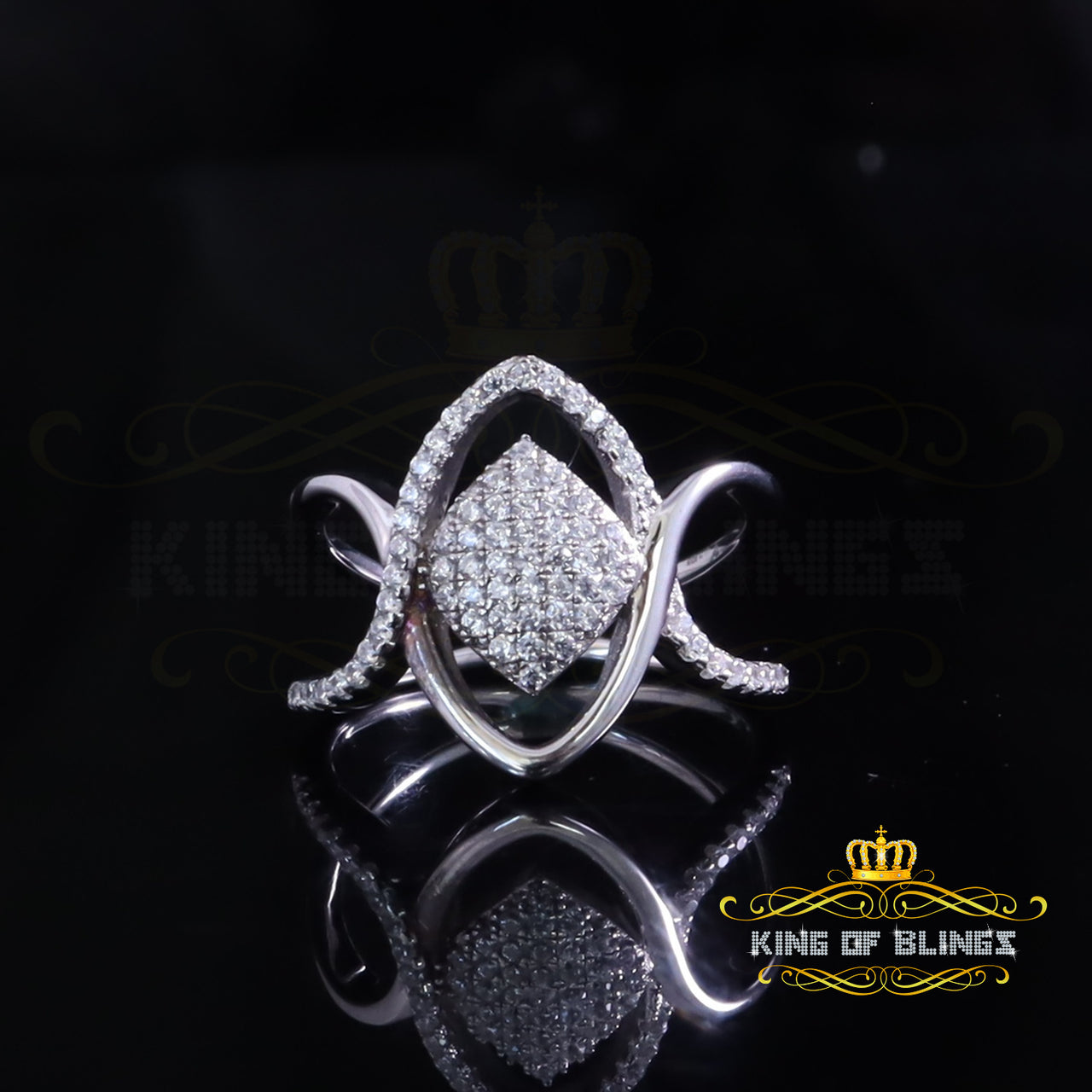 King Of Bling's925 Silver Kite Shape Natural White 25 Cubic Zirconia stones Women's Ring Size 7