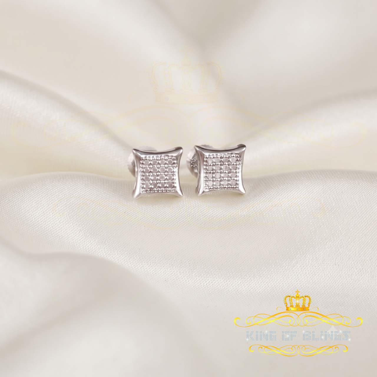 King Of Bling's 0.10ct Diamond 925 Sterling Silver For Women's & Men's White Kite Stud Earrings
