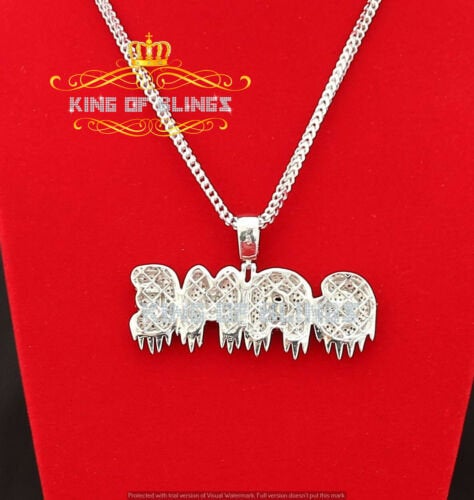 Beautiful Dripping "GAME" Sterling White Silver Pendant 16.59ct Cubic Zirconia KING OF BLINGS