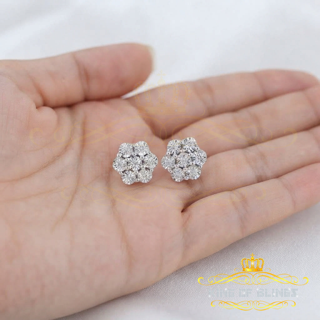 King Of Bling's 0.05ct Diamond 925 Sterling Silver White Floral Style Earrings For Men / Women KING OF BLINGS
