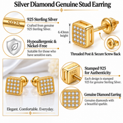 King Of Bling's 925 Yellow Sterling Silver 0.15ct Diamond For Women's & Men's Square Earrings KING OF BLINGS