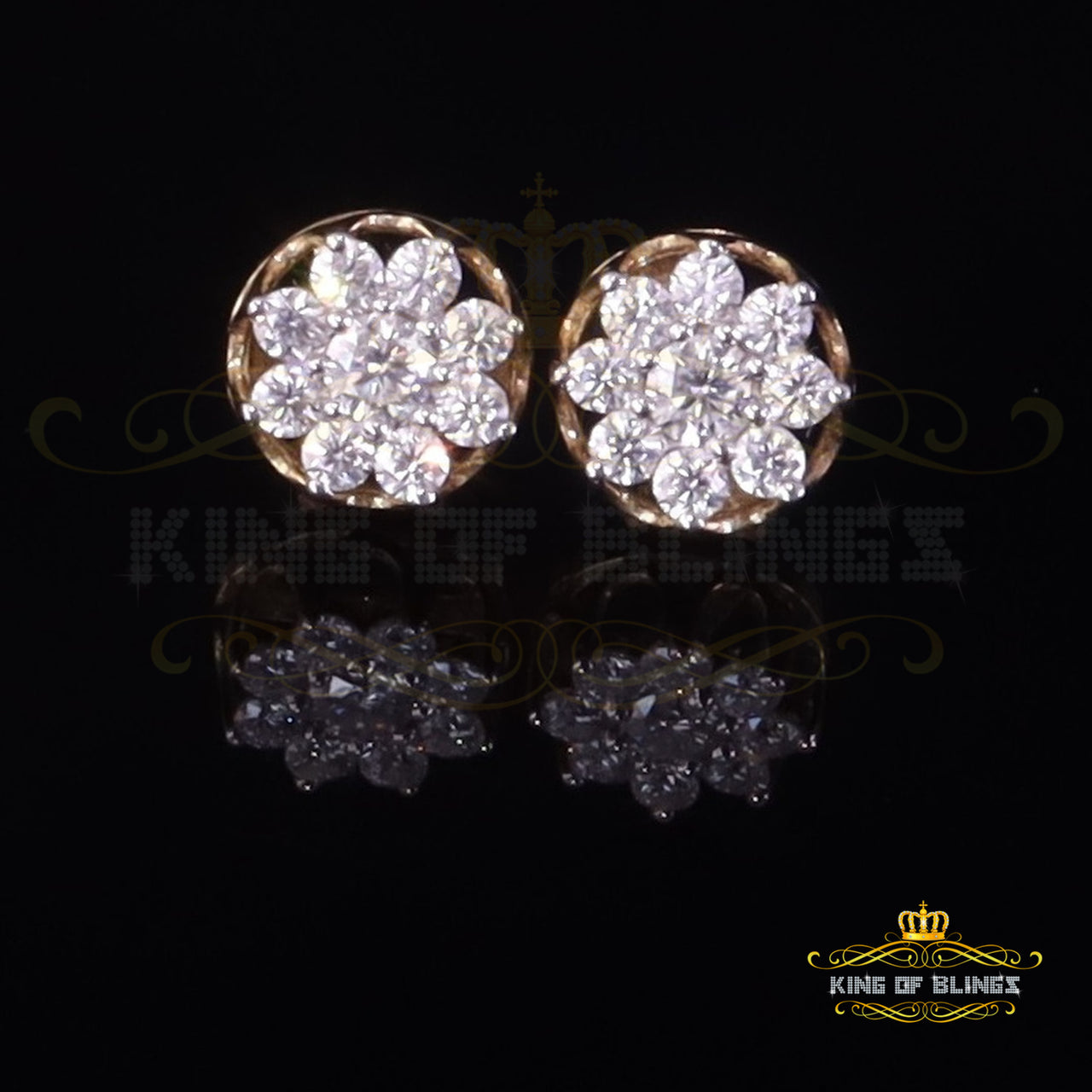 King  of Bling's Men's/Womens Silver Yellow 1.00ct VVS 'D' Moissanite Flower Stud Earrings KING OF BLINGS