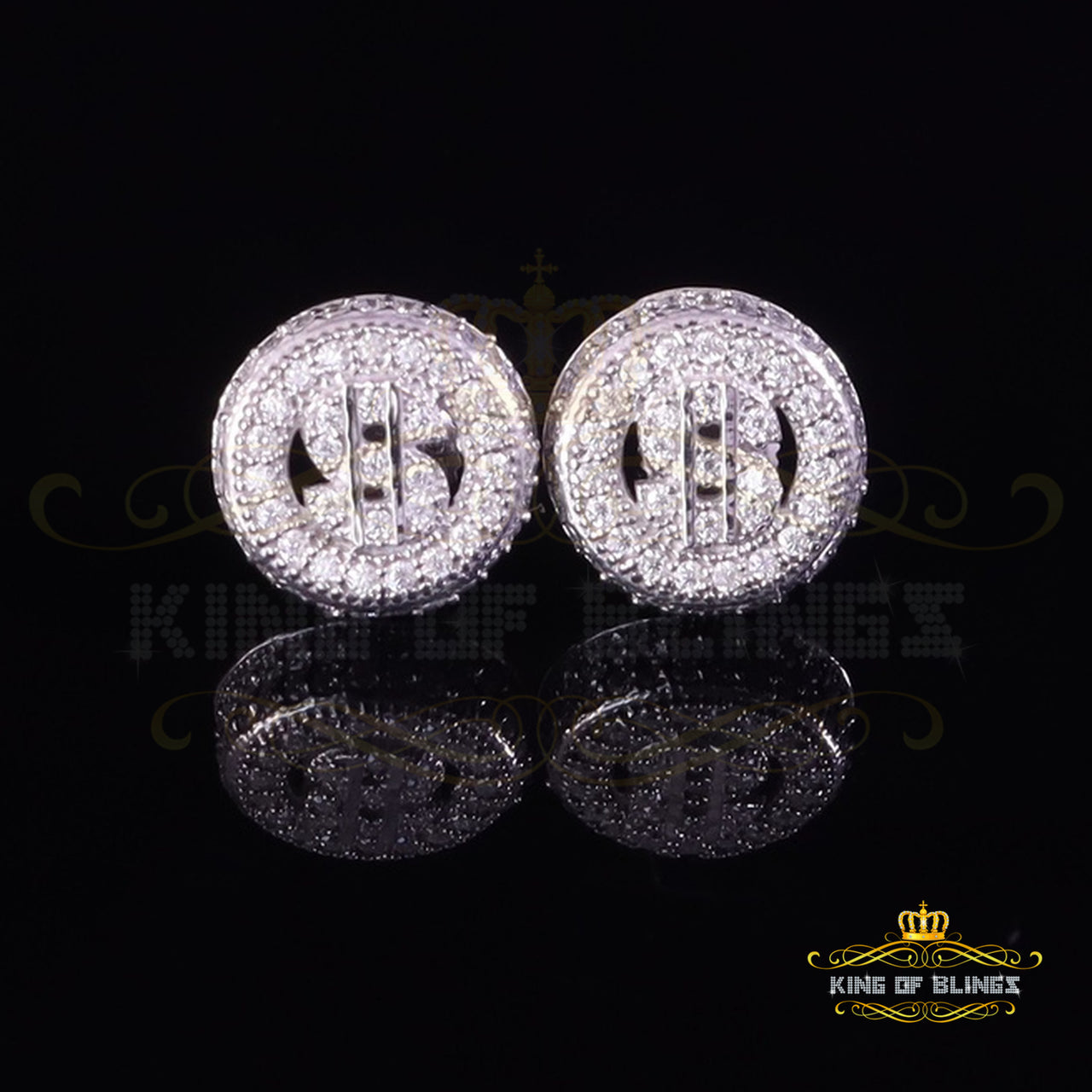 King of Bling's 925 Silver White 1.00ct VVS 'D' Moissanite Dollar Sign Men's/Womens Stud Earring KING OF BLINGS