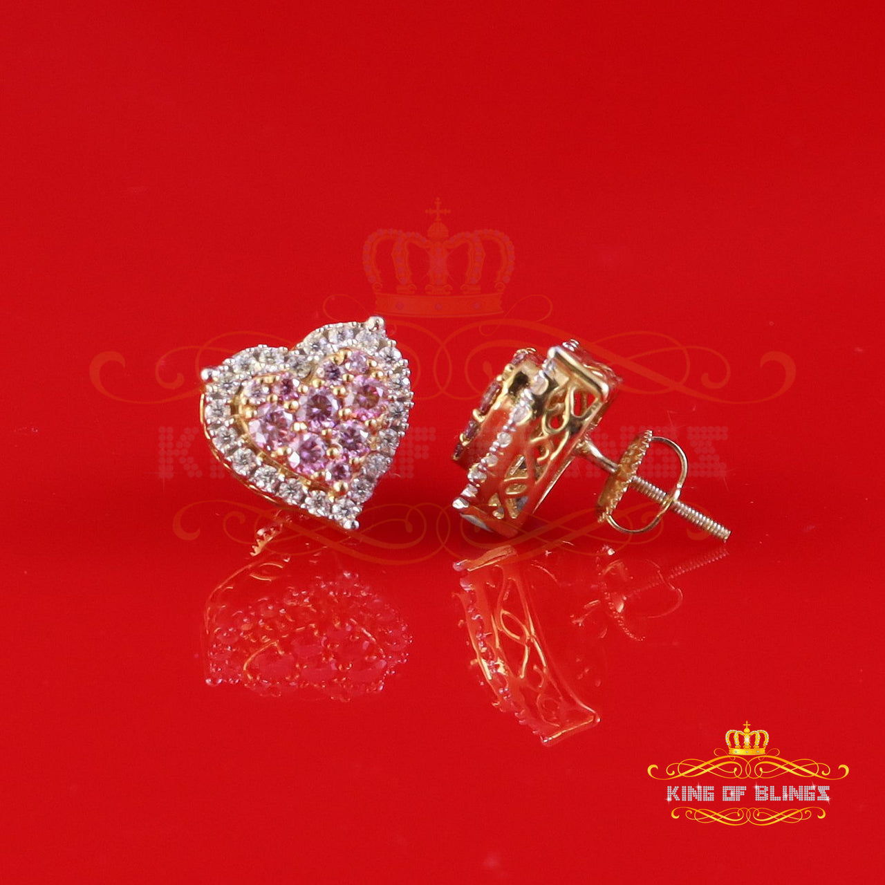 King  of Bling's New Men's/Women's 1.66 ct VVS D Pink Moissanite 925 Silver Yellow Heart Earrings