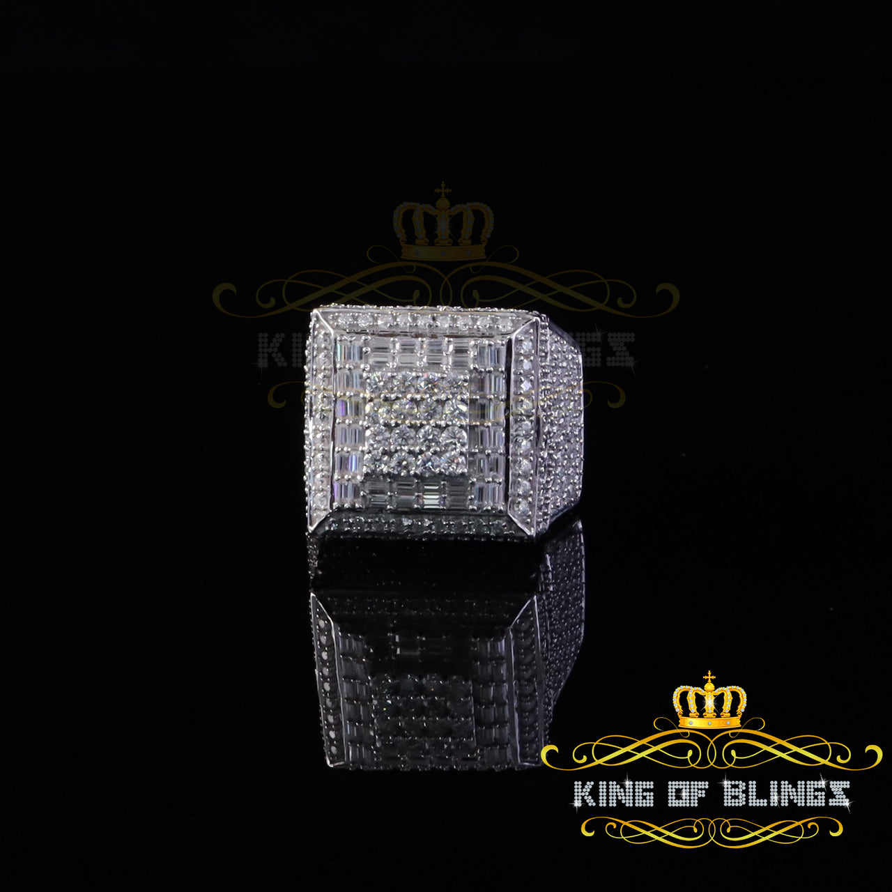 King of Bling's Men's/Womens 925 Silver White 5.50ct VVS 'D' Moissanite 3D Square Rings Size 10
